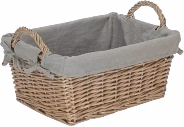 Red Hamper Wicker Storage Basket with Grey Cotton Lining and Handles