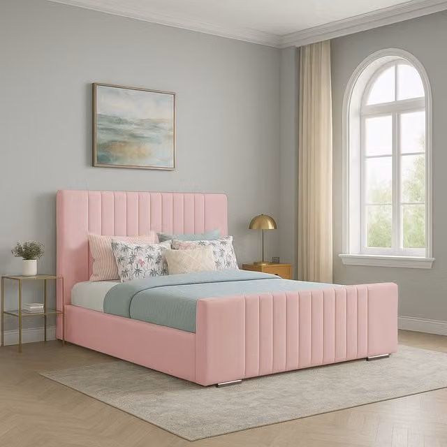 Desire Deco Caroline Upholstered Velvet Bed Frame, Pink, 180 x 200 cm