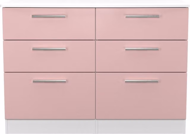 Knightsbridge Ready Assembled 6 Drawer Midi Chest in Kobe Pink and White