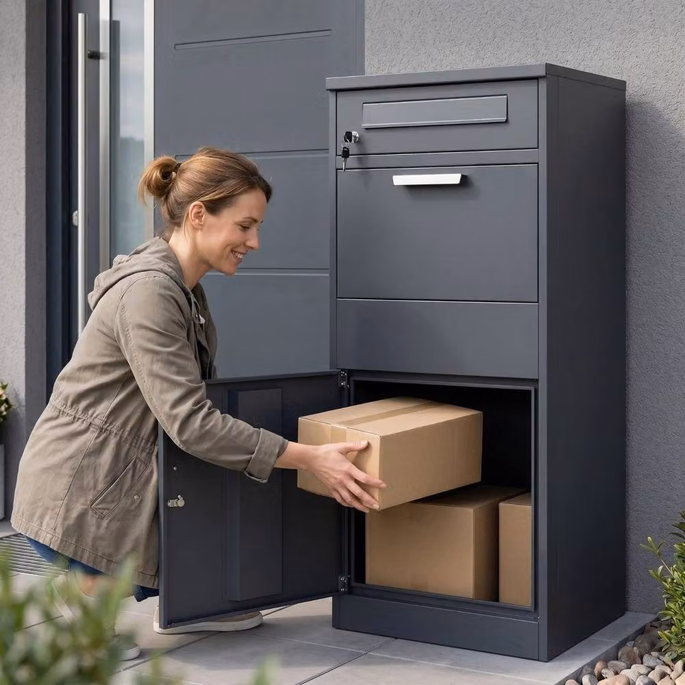 FLAVORA Extra Large Lockable Steel Freestanding Parcel Drop Box, Grey, Height: 112 cm – 4