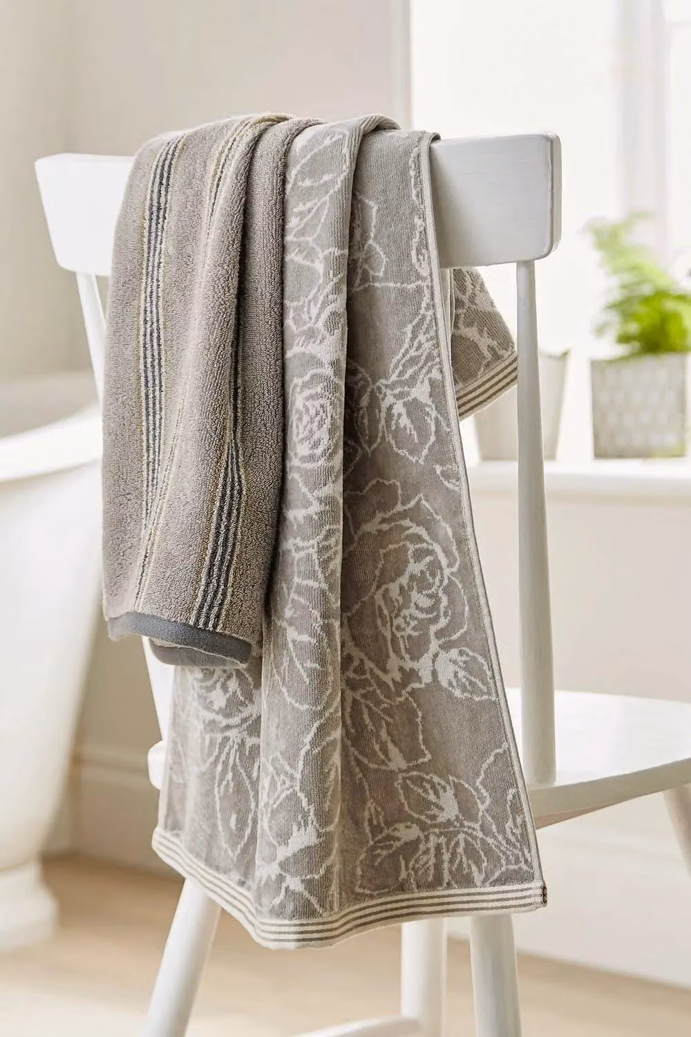 Sanderson Brecon Stripe Fluffy Cotton Terry Velour Towels in Silver
