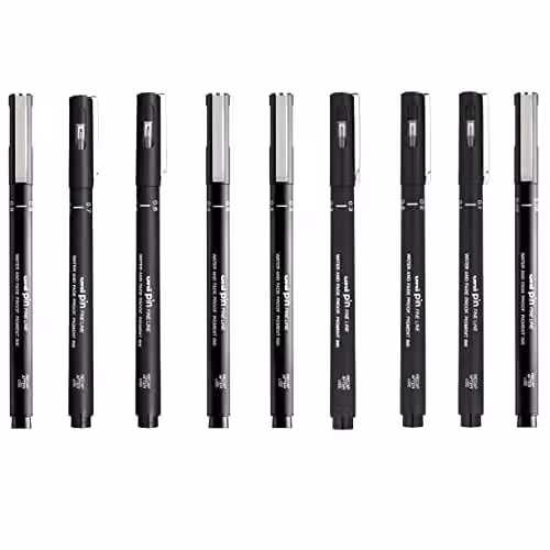 Uni PIN Fine Line Drawing Pens with Black Ink, Set of 9 – 2