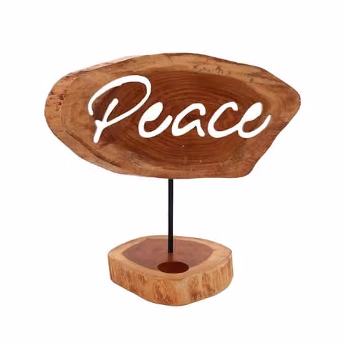 KDMD Peace Wooden Tealight Candle Holder in Brown