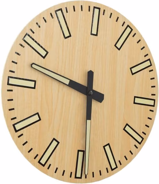 Berkfield Home Round Wooden Wall Clock in Natural with Luminous Scales and Silent Quartz Movement, Diameter: 30 cm