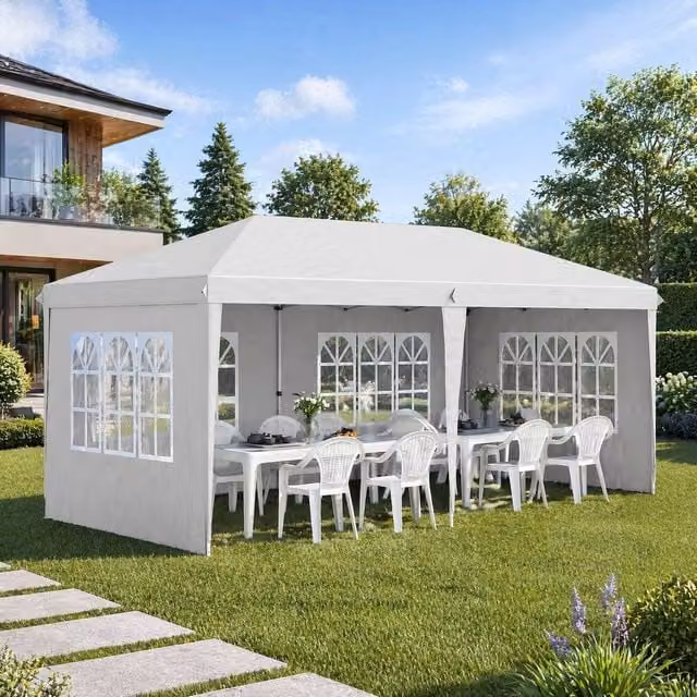 STILVORA Pop Up Gazebo with Removable Sidewalls, White, W: 600 cm, D: 300 cm, H: 270 cm