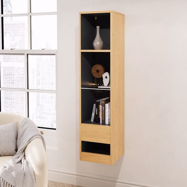 GFW Leon Tall Shelf Unit with LED in Oak