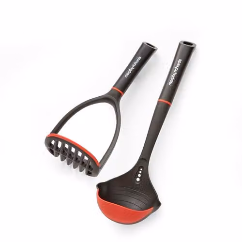 Morphy Richards Masher and Ladle Utensil Set in Black, Heat Resistant Nylon and Silicone Kitchen Tools – 1