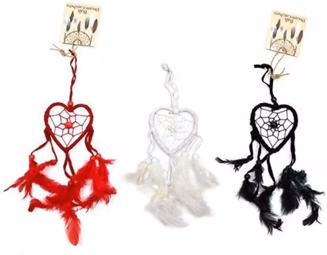 KDMD Bali Ethnic Small Heart Hanging Dreamcatcher in Black, White and Red