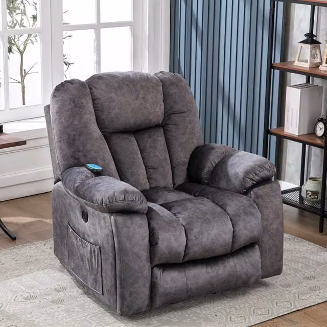 Home Touch Interior Grey Fabric Electric Power Lift Recliner Chair with Heat and Vibration