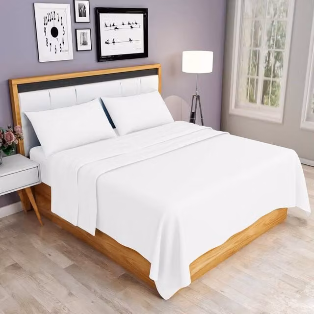 Homes-Linen 100% Egyptian Cotton 200 Thread Count Hotel Quality Flat Sheet in White, King Size (180 x 200 cm)