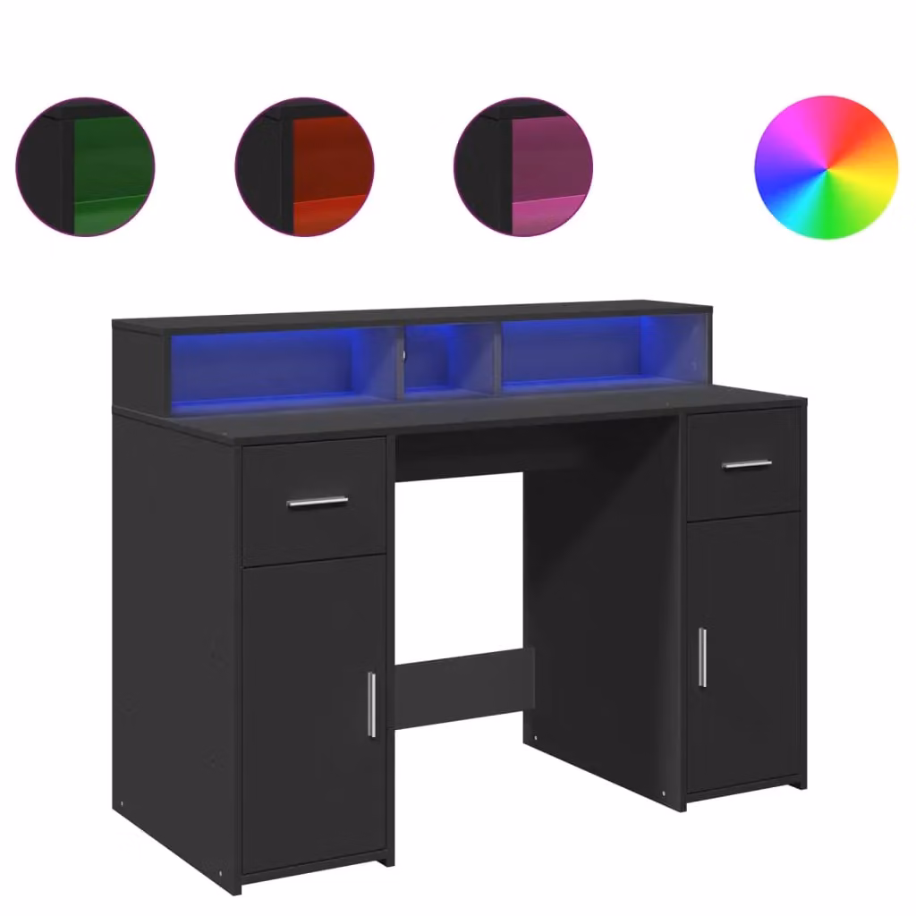 Berkfield Black Gaming Desk with LED Lights, W/D/H: 120 x 55 x 91 cm – 2