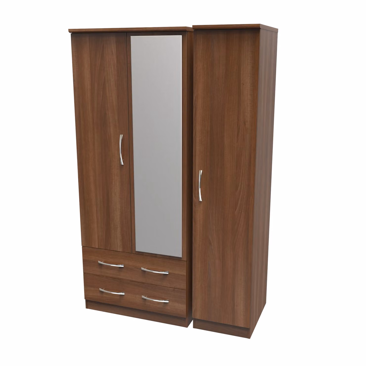 Ready Assembled 2 U Hampshire Triple Mirrored Wardrobe with 2 Drawers in Walnut – 2