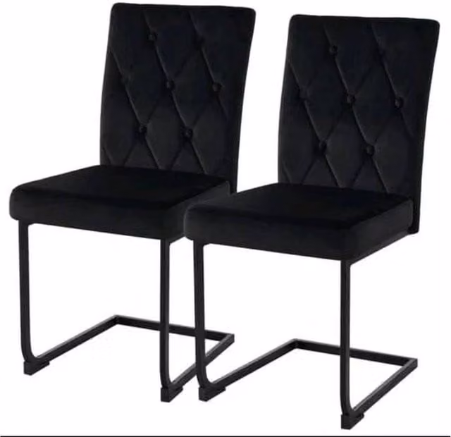 KORVIXA Set of 2 Modern Black Velvet and Suede Dining Chairs with Metal Legs