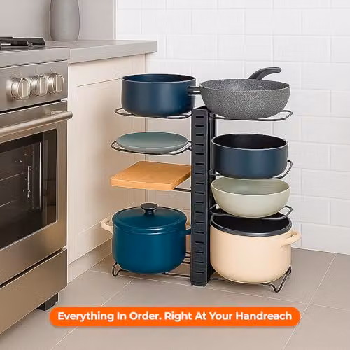 Innoteck Pots and Pans Organiser Rack with 8 Adjustable Dividers, Expandable Pan and Lid Storage Holder for Kitchen Cupboards and Cabinets, Matt Black, W: 54.5 cm, D: 20 cm, H: 42 cm – 3