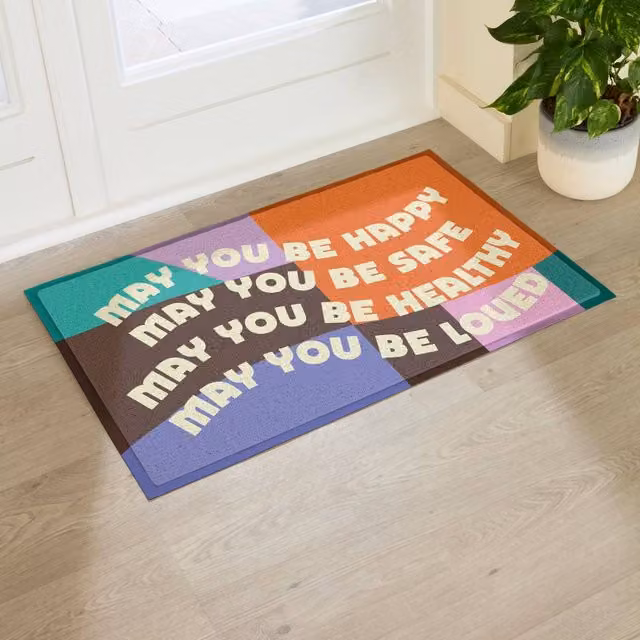 Artsy Mats Elizabeth Olwen May You Be Happy Indoor/Outdoor Doormat, Multicolour, W: 90 cm, D: 60 cm – 1