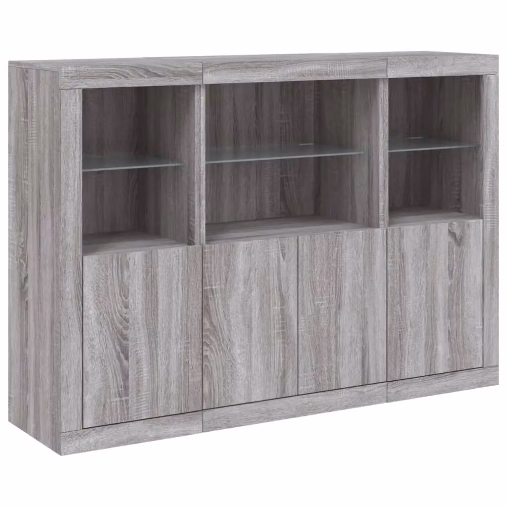 Berkfield Home Set of 3 Modern Grey Sonoma Sideboards with Integrated LED Lighting and MDF Construction – 3