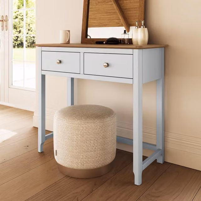 Taberno Modern 2 Drawer Dressing Table with Oak Top in White or Blue, W/D/H: 80 x 40 x 90 cm