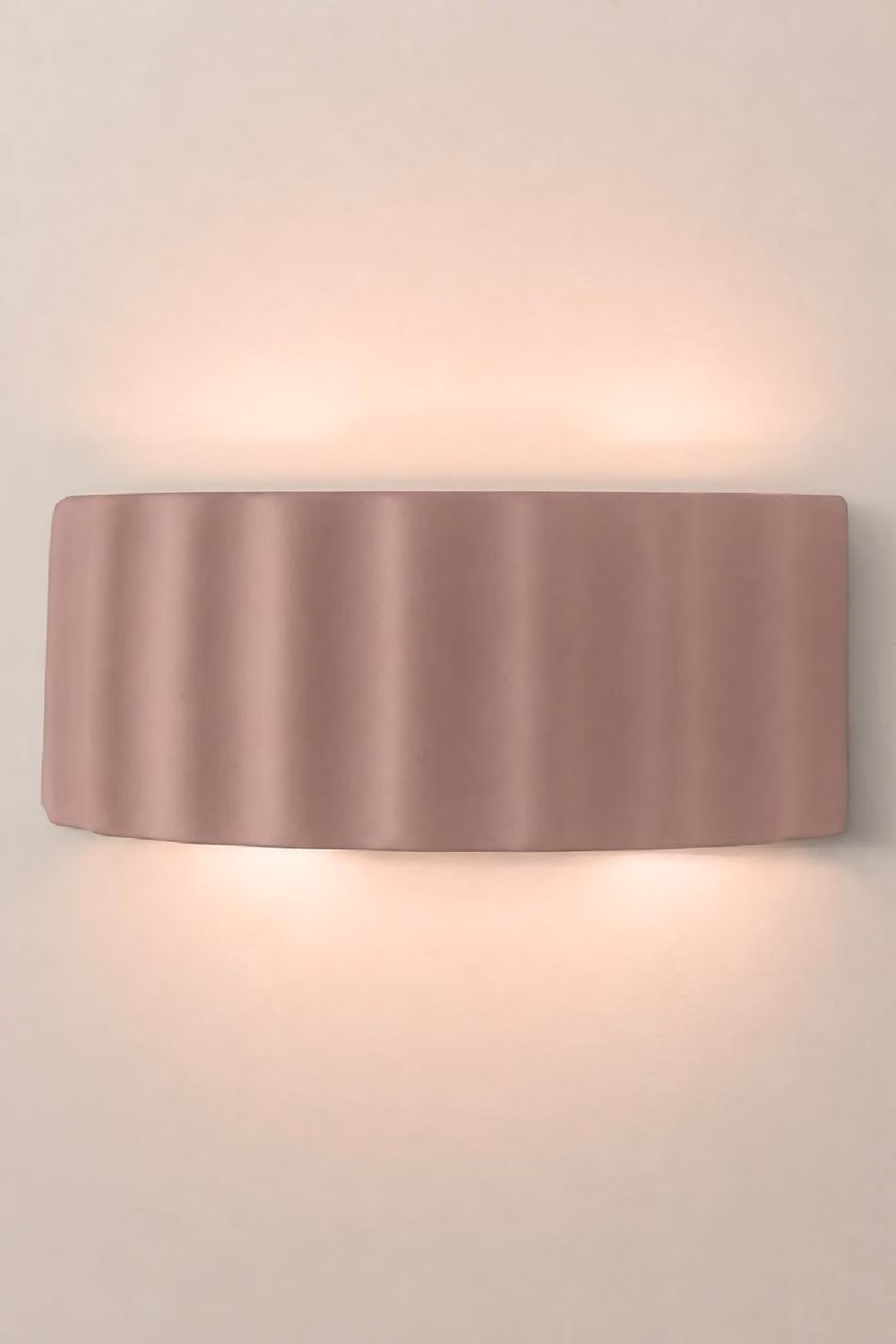 ValueLights Pablo Curved Ribbed Ceramic Flush Wall Sconce Light with Bulb in Dusty Pink – 2