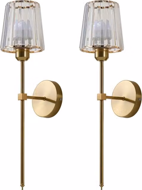 Livingandhome Set of Two Rechargeable RGB LED Wall Lights with Remote Control in Transparent and Gold/Brass