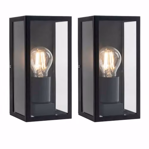 First Choice Lighting Mansfield Set of 2 Black Outdoor Wall Lights with Transparent Glass IP44 – 5