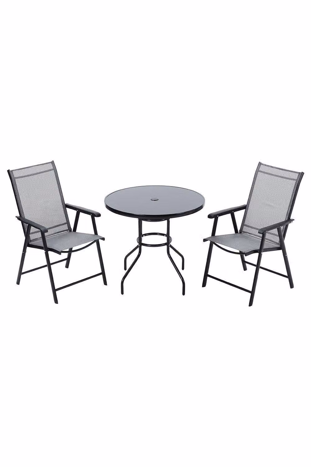 Garden Sanctuary Modern Outdoor Garden Table and Chair Set with Tempered Glass and Metal in Black – 2