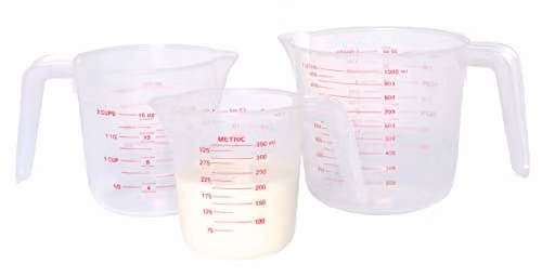KitchenCraft Set of 3 Plastic Measuring Jugs in Transparent and Red with Printed Scale – 1