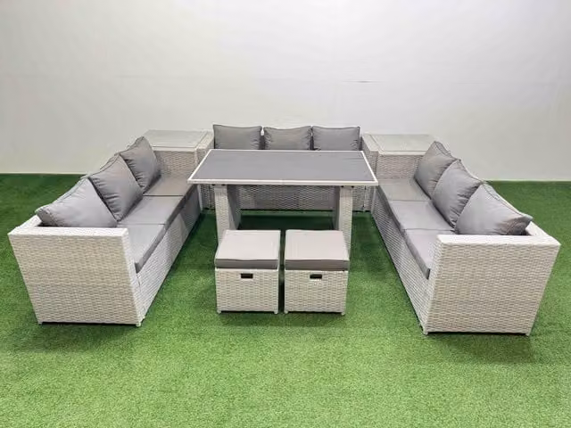 Fimous Outdoor Garden Furniture Set in Light Grey with 2 Side Tables and 2 Small Stools
