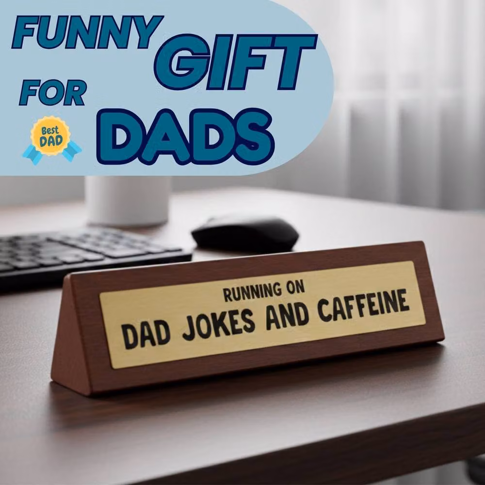 Boxer Gifts Running on Jokes and Caffeine Wooden Tabletop Desk Sign in Brown and Multicolour – 3