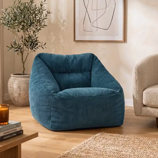 ICON Natalia Jumbo Corduroy Bean Bag Armchair with Armrests in Petrol Blue – 1