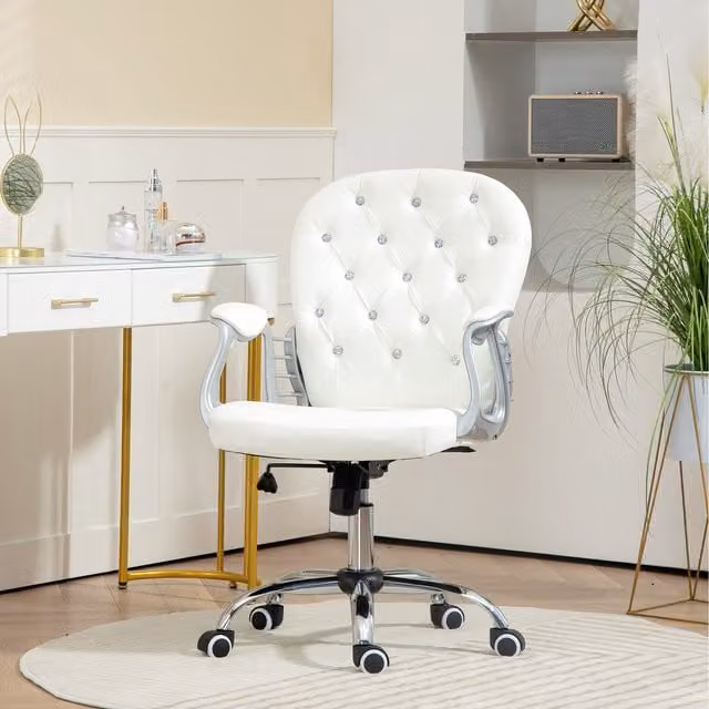 Vinsetto Luxury White Velvet Ergonomic Swivel Chair for Home Office