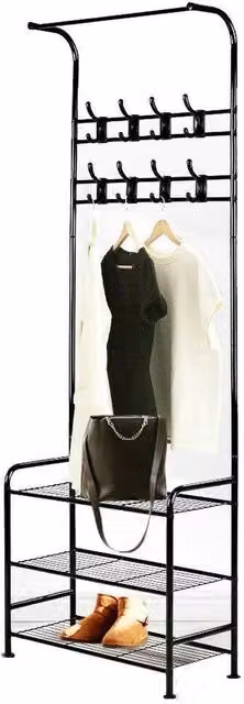 NESTLUNE Black Large Hat and Coat Stand Hanger with Clothes Rail, Height: 180 cm – 1