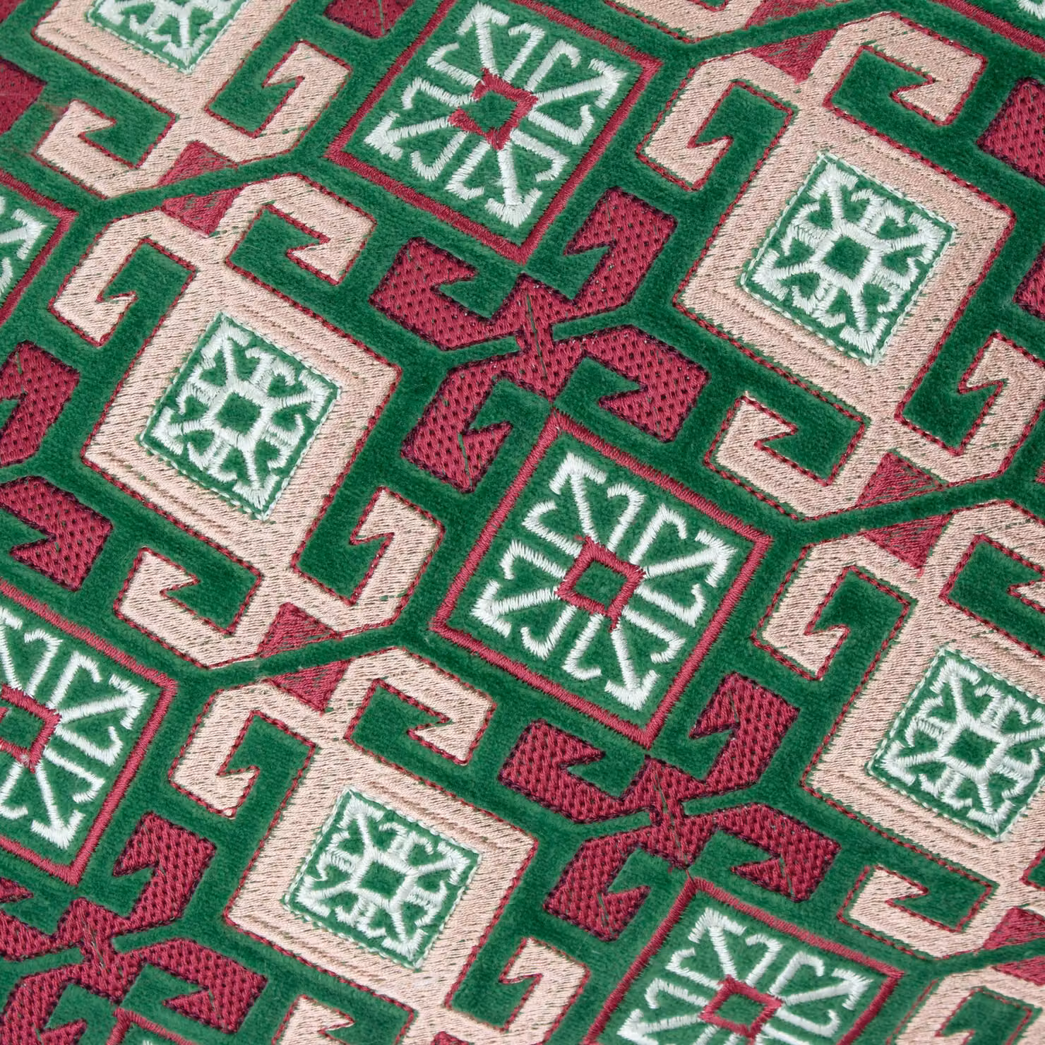 Paoletti Seventy Three Laurel Embroidered Velvet Boudoir Cushion in Cerise and Jade, W: 60 cm, H: 30 cm, D: 30 cm – 3
