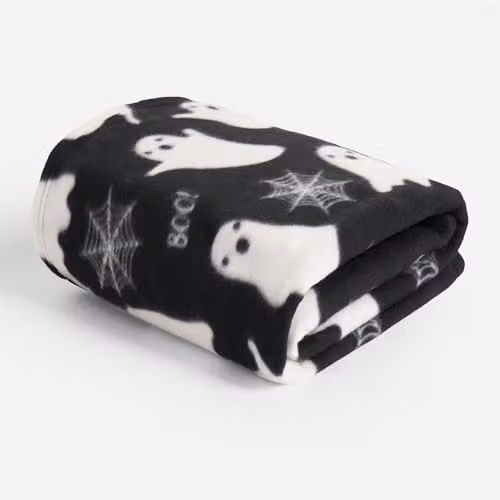 OHS Halloween Ghost Print Fleece Throw Blanket, Black, W/D/H: 120 x 150 cm – 1