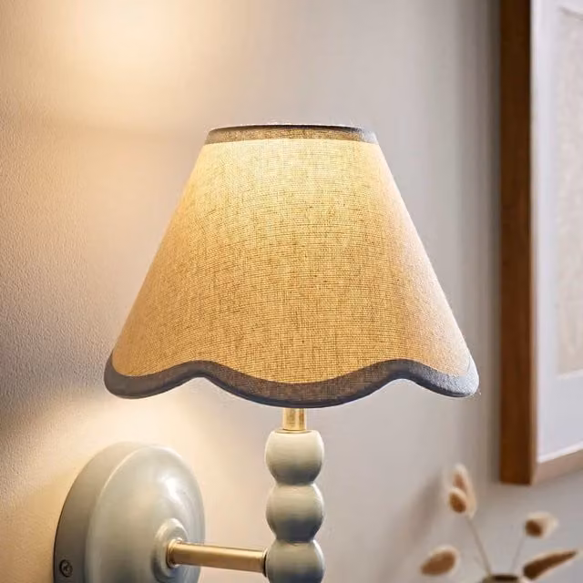 ValueLights Florie Natural Linen Tapered Scalloped Mini Lamp Shade with Pastel Trim in Baby Blue – 1