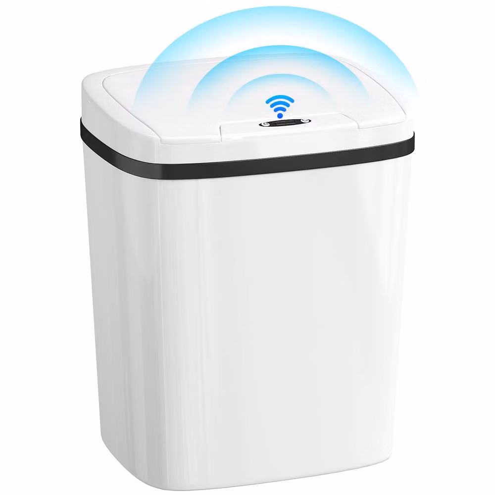 HOMCOM 15L Automatic Sensor Bin, Touchless Battery Operated Kitchen Bin in White – 2