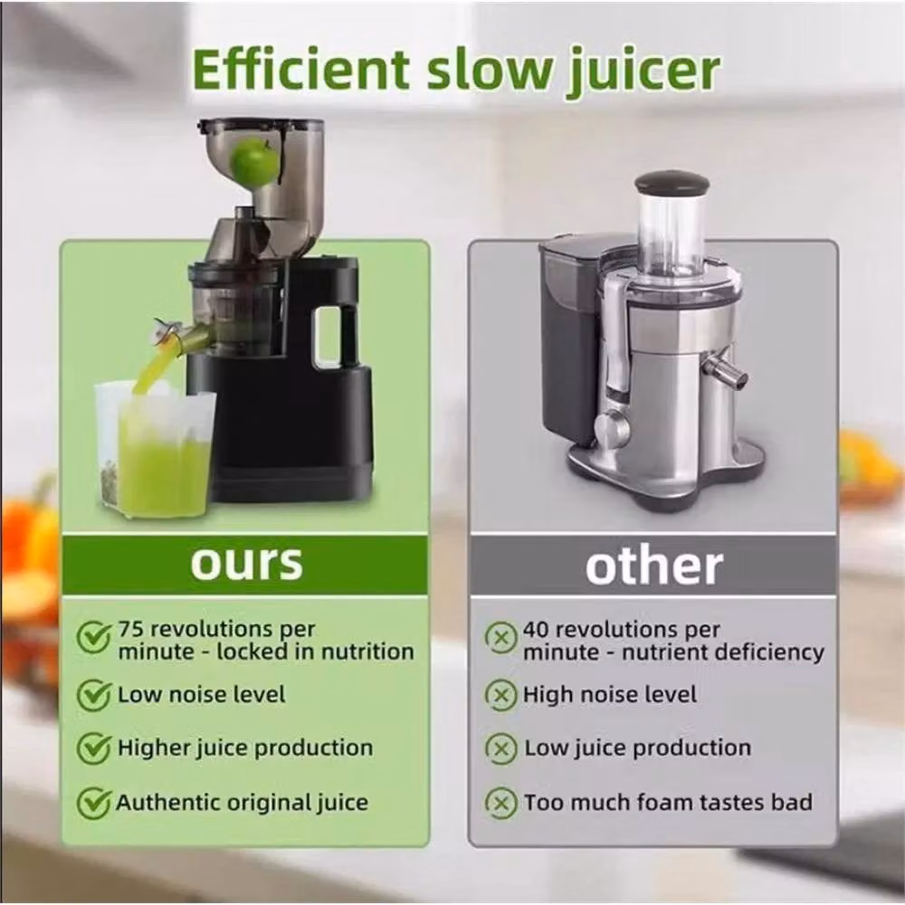 Nordara Black Slow Juicer Cold Press Fruit Squeezer with Overheat Protection – 3