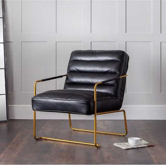 Julian Bowen Giorgio Black Faux Leather Accent Chair with Gold Metal Frame