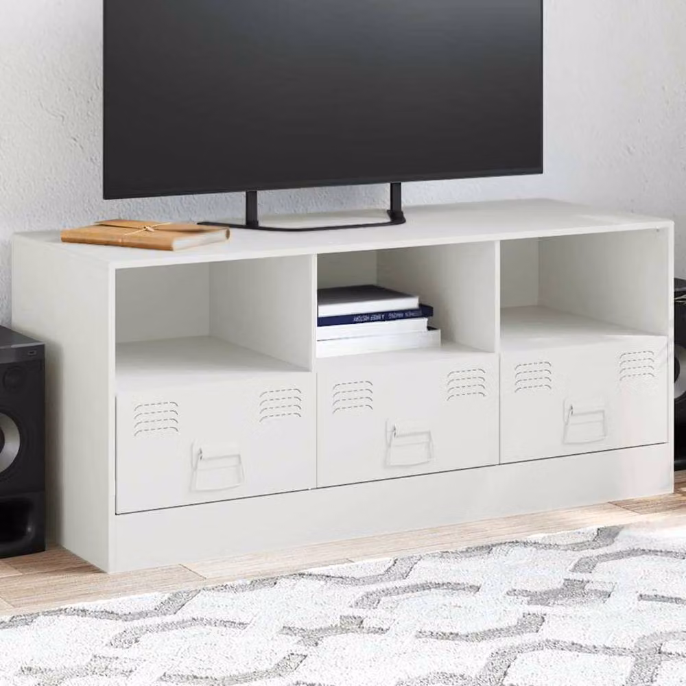 Berkfield Home White Metal TV Cabinet W: 99 cm, D: 39 cm, H: 44 cm – 2