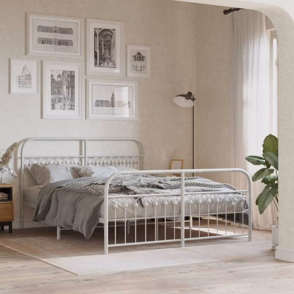 Berkfield Home Metal Bed Frame with Footboard, White, W/D/H: 150 x 200 cm – 2