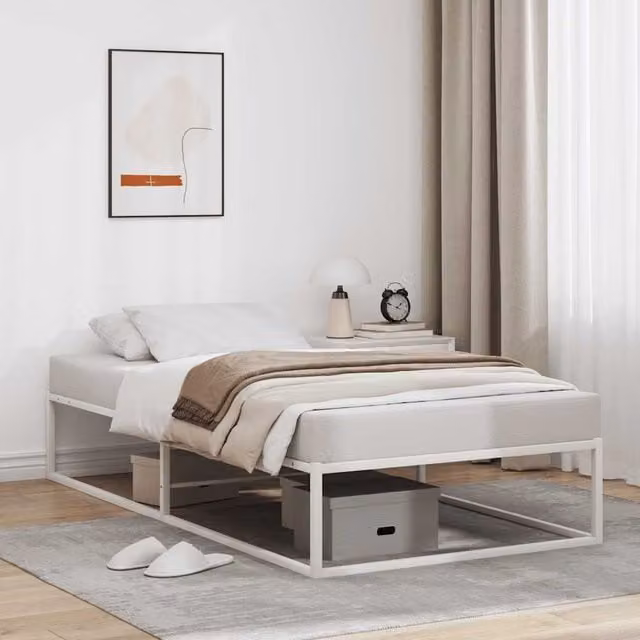 Berkfield Home Metal Bed Frame in White, W/D/H: 100 x 200 cm – 1
