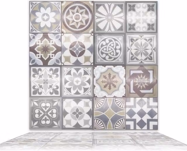 Walplus 3D Glossy Resin Tile Stickers in Grey, Square Geometric Design, 32 Pack, W/D/H: 15.4 x 15.4 x 15.4 cm