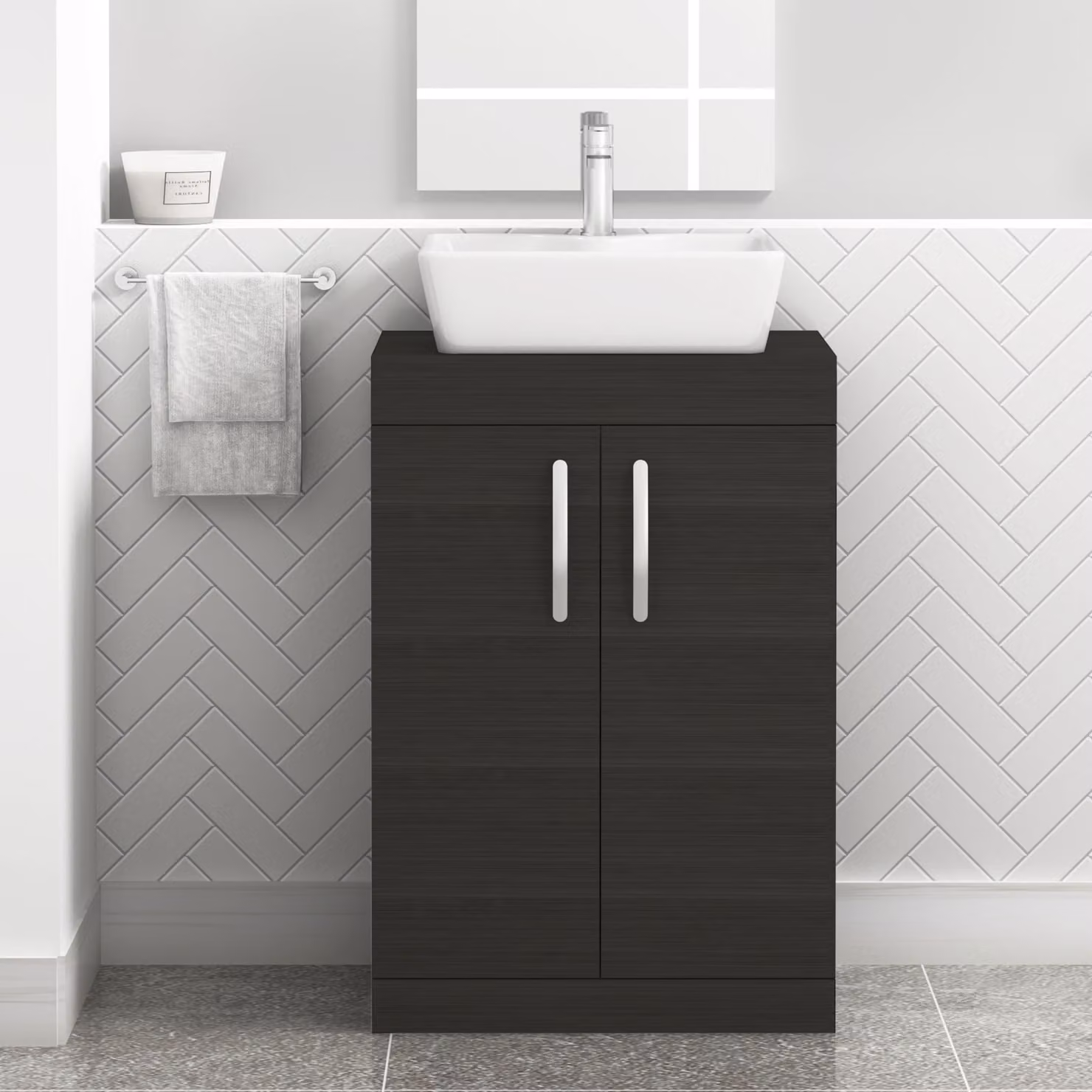 Royal Bathrooms Hale Black Floor Standing 2 Door Vanity Unit with Countertop Basin and Soft Close Hinged Doors