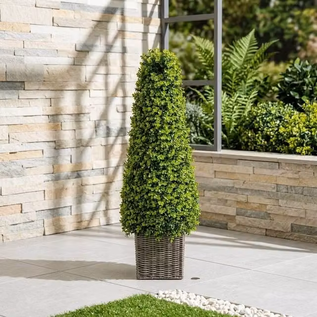 Garden Greatness Artificial Rattan Tree Obelisk in Beige and Green, H: 90 cm, W: 27 cm, D: 27 cm