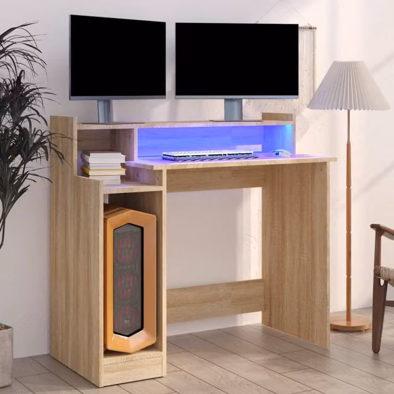 Berkfield Home Modern Computer Desk in Brown Sonoma Oak, W/D/H: 97 x 45 x 90 cm