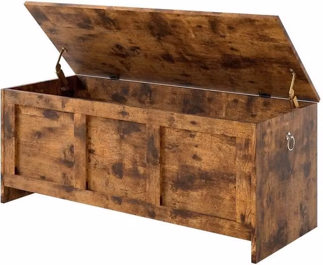 KORVIXA Rustic Wood Storage Chest Trunk in Brown with Soft Close Lid, W/D/H: 100 x 100 x 100 cm