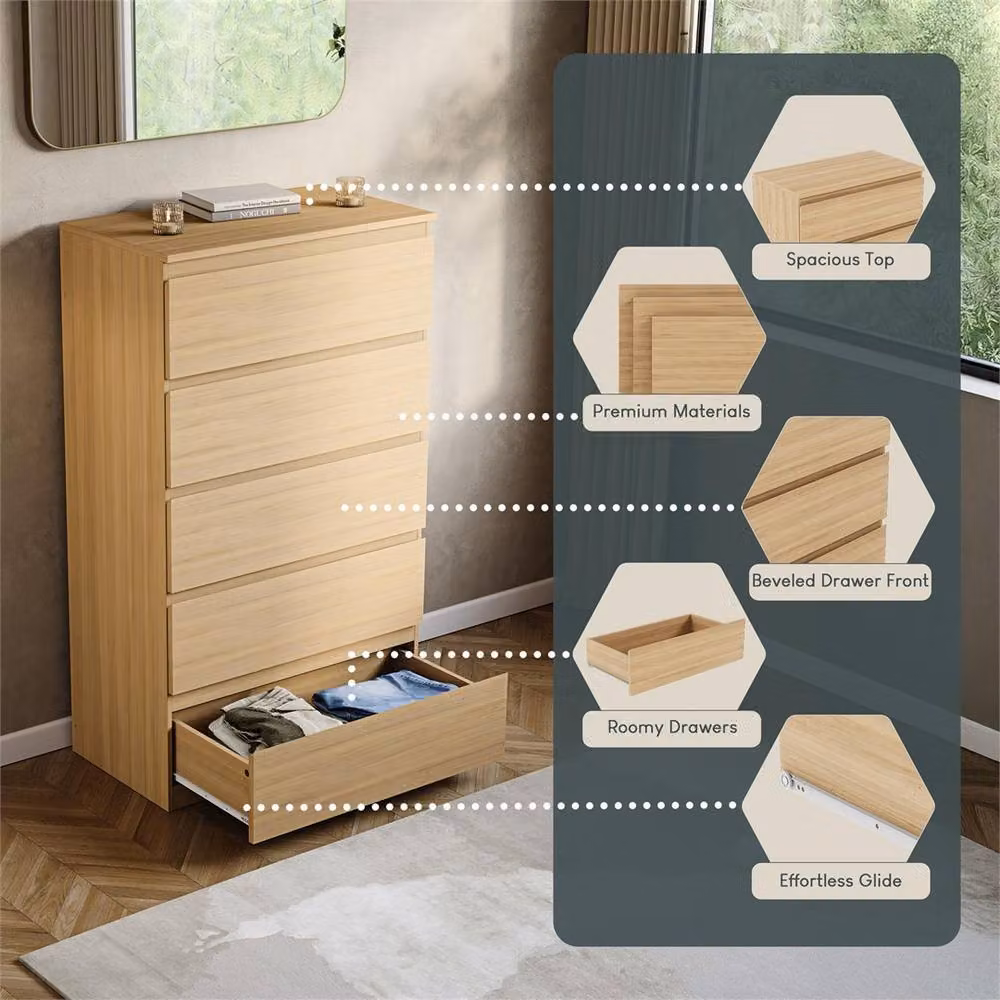 FORGEVIO Natural Pine 5-Drawer Chest of Drawers – 3