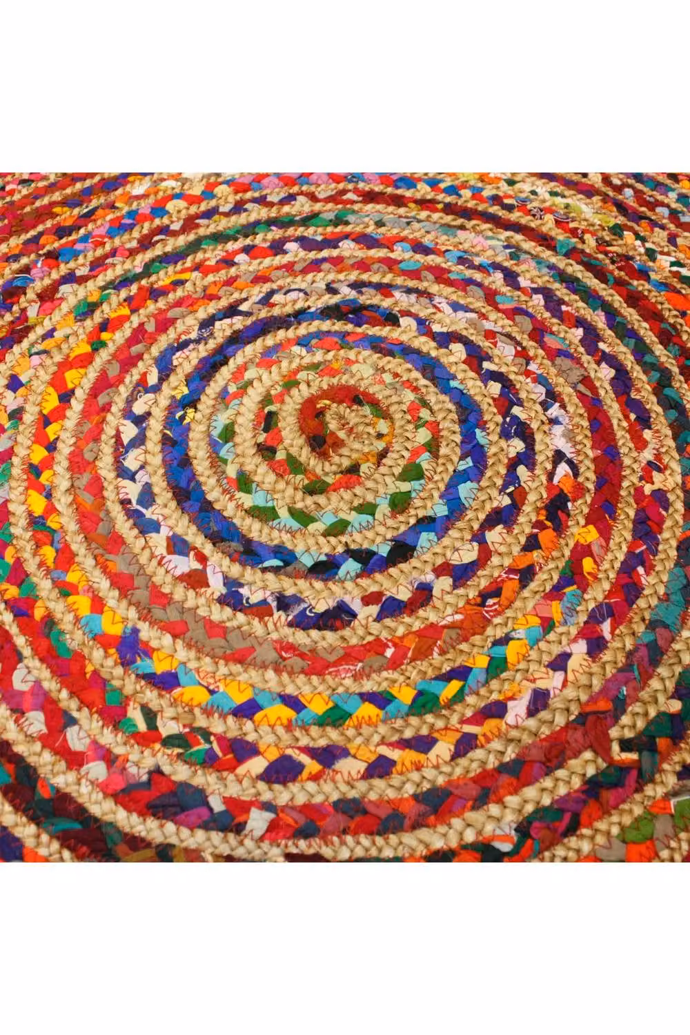 KDMD Handmade Round Jute and Cotton Striped Rug in Beige and Multicolour, Diameter: 90 cm – 2