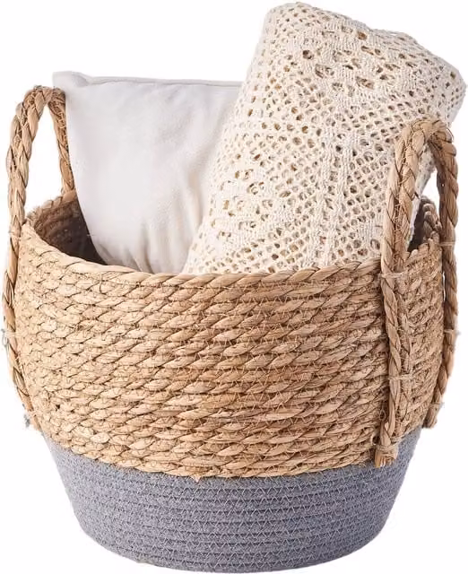 Eden & Willow Nordic Open Weave Woven Storage Basket with Carry Handles, Multicolour