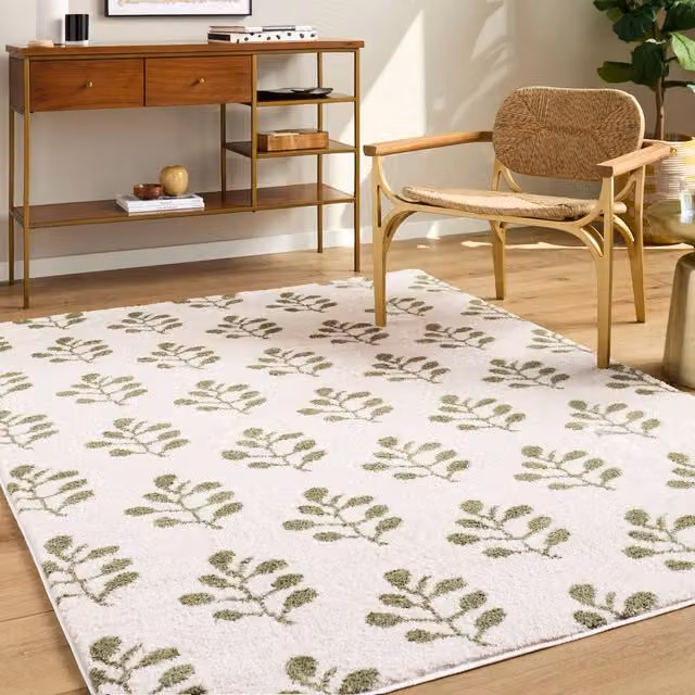 Livabliss Tivoli Modern Floral High Pile Washable Rug in Green and Cream, W: 160 cm, L: 215 cm – 1