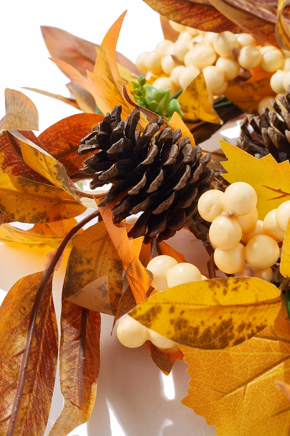 H&O Direct Halloween Artificial White Berry Pumpkin and Yellow Maple Leaf Vine Decoration, 180 cm – 2